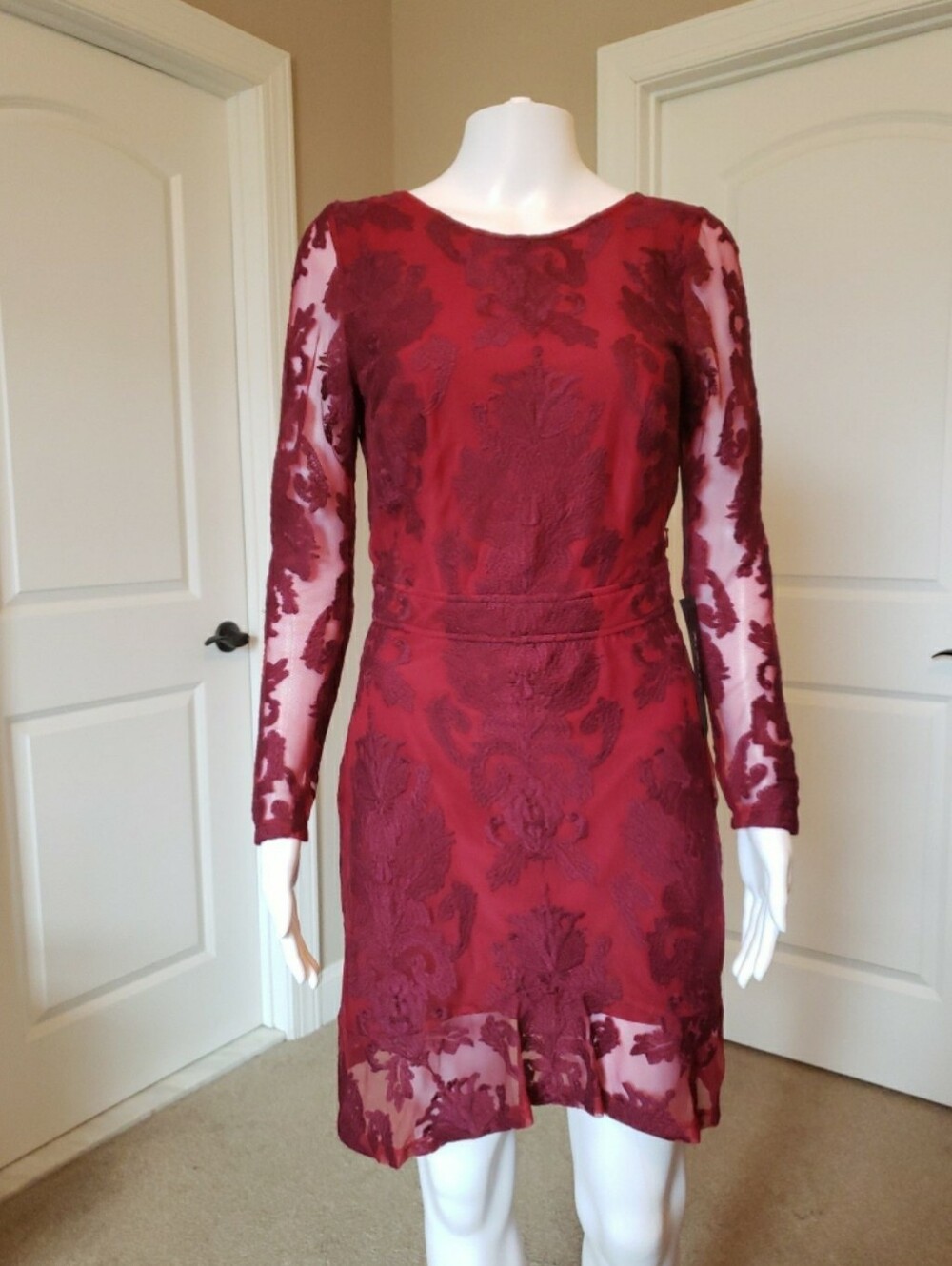 For Love And Lemons Burgundy Lace Long-Sleeve Dress